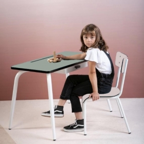 Chaise d'écolier Enfant Colette - Dossier & Assise uni Rose Poudré - Pieds blancs