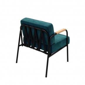 Fauteuil Barnabé - uni Dossier & Assise Velours Bleu Canard - Pieds Noirs