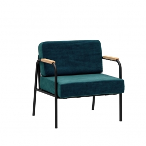 Fauteuil Barnabé - uni Dossier & Assise Velours Bleu Canard - Pieds Noirs