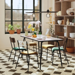 Table Retro Véra 120×70 – uni Blanc Pieds Noirs