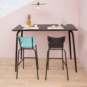 Table Haute Retro Véra 120-70 – Stratifié Uni Noir - Pieds Noirs