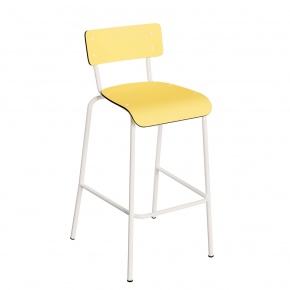 Chaise de bar Suzie 65cm – uni Dossier & Assise Jaune Citron - Pieds Blancs