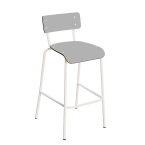 Chaise de bar Suzie 65cm – uni Dossier & Assise Gris Perle - Pieds Blancs