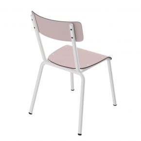 Chaise d'écolier Enfant Colette - Dossier & Assise uni Rose Poudré - Pieds blancs