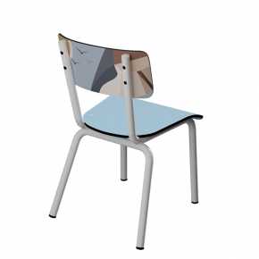 Chaise d’écolier Enfant Little Suzie bicolore – Dossier imprimé Parasol & Assise Bleu Ciel Pieds Blancs