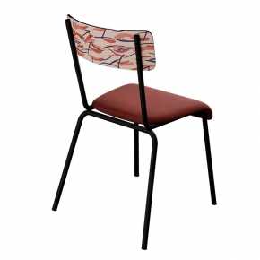 Chaise d’écolier Adulte Suzie bi-matière Dossier Imprimé Brunette & Assise Velours Bordeaux - Pieds Noirs