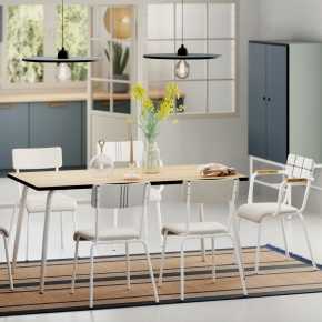 Chaise d’écolier Adulte Suzie Dossier Coton One Stripe & Assise Velours Écru - Pieds Blancs