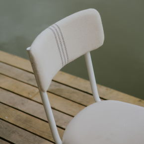 Chaise d’écolier Adulte Suzie Dossier Coton One Stripe & Assise Velours Écru - Pieds Blancs