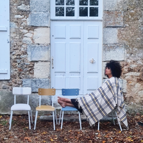 Chaise d’écolier Adulte Suzie Stratifié Dossier & Assise uni Gris Bleu - Pieds Blancs