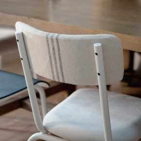 Chaise d’écolier Adulte Suzie Dossier Coton One Stripe & Assise Velours Écru - Pieds Blancs