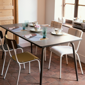 Chaise d’écolier Adulte Suzie Dossier Coton One Stripe & Assise Velours Écru - Pieds Blancs
