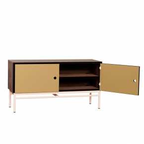 Meuble bas TV Elienor - Ocre/Bois Foncé - Pieds Rose Poudré