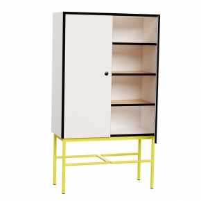 Cabinet de rangement Elienor - Grand modèle - Blanc/Blanc - Pieds Jaune Citron