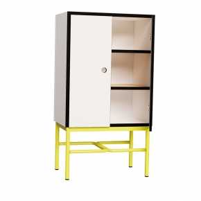 Cabinet de rangement Elienor - Petit modèle - Blanc/Blanc - Pieds Jaune Citron