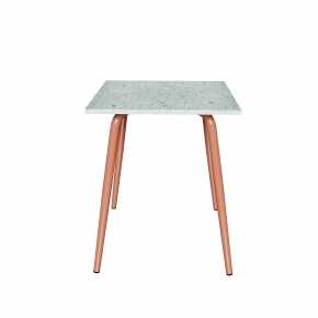 Table en Plastique Recyclé Bleu - Pieds Terracotta - 65x60