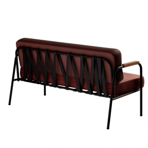 Canapé Barnabé – bicolore Dossier Simili-cuir Rouge & Assise Velours Bordeaux - Pieds Noirs