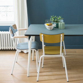 Table Retro Véra 120x70 - uni Gris Bleu Pieds Blancs