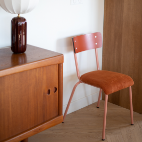 Chaise d’écolier Adulte Suzie bi-matière Dossier Paprika & Assise Velours côtelé Paprika - Pieds Terracotta