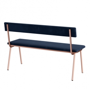 Banc Anita – Dossier et Assise Velours Bleu Marine - Pieds Rose Poudré