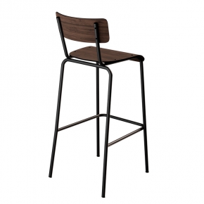 Chaise de bar Suzie 75cm – imprimé Dossier & Assise Bois Foncé - Pieds Noirs