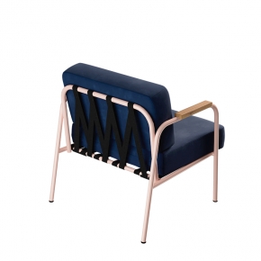 Fauteuil Barnabé – uni Assise & Dossier Velours Bleu Marine - Pieds Rose Poudré