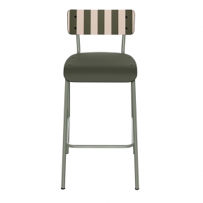 Chaise de bar Suzie 65cm - Dossier Stratifié Dossier imprimé French Riviera & Assise uni Avocado - Pieds Kaki