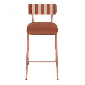 Chaise de bar Suzie 65cm - Dossier Stratifié Dossier imprimé French Riviera & Assise uni Paprika - Pieds Terracotta